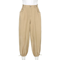 ALLNeon Y2K Fashion Khaki Oversized Cargo Pants Hip Hop Style Loosed Adjustable Waist Drawstring Long Pant Streetwear 90s Autumn
