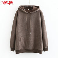 Tangada women fleece hoodie sweatshirts winter japanese fashion 2020 oversize ladies pullovers warm pocket hooded jacket SD60
