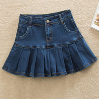 Denim Skirt With Ruffles 6XL 7XL Plus Size Jeans Skater Woman High Waist Bottom Female Casual Pleated Micro Mini Short Jurken