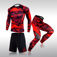 3 Pcs Set Men's Workout Sports Suit Gym Fitness Compression Clothes Running Jogging Sport Wear Exercise Rashguard Men