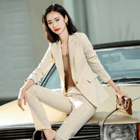 Beige Pink Khaki Apricot Coffee Black Blue S-5XL 2 Piece Set Women Pant Suit Office Lady OL Girl Jacket Blazer And Trousers