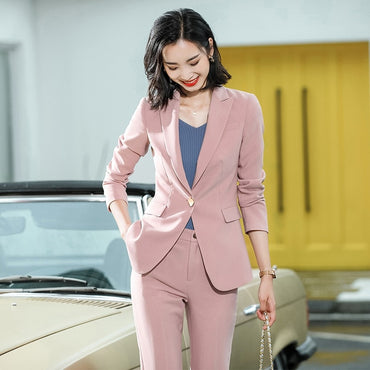 Beige Pink Khaki Apricot Coffee Black Blue S-5XL 2 Piece Set Women Pant Suit Office Lady OL Girl Jacket Blazer And Trousers