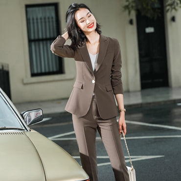 Beige Pink Khaki Apricot Coffee Black Blue S-5XL 2 Piece Set Women Pant Suit Office Lady OL Girl Jacket Blazer And Trousers