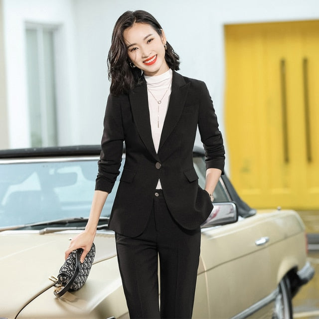 Beige Pink Khaki Apricot Coffee Black Blue S-5XL 2 Piece Set Women Pant Suit Office Lady OL Girl Jacket Blazer And Trousers