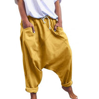 Women Casual Drawstring Pockets Drop Crotch Baggy Long Trousers Harem Pants