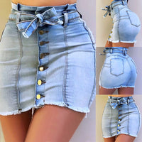 Women Blue Skinny Denim Skirt Casual High Waist Denim Skirts Summer High Street Pockets Button All-matched Jeans Skirt