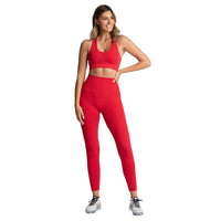 Red Sport Suit Women's Breathable Tights Stretchy Comfortable Yoga Pants + Bra 2pcs Gym Fitness Wear Seamless Leggings Set