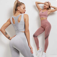 Women's Sportswear Yoga Set Workout Clothes Athletic Wear Sports Gym Fitness suits High Waist Hollow Leggings +Sport Bra