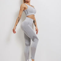 Women's Sportswear Yoga Set Workout Clothes Athletic Wear Sports Gym Fitness suits High Waist Hollow Leggings +Sport Bra