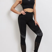 Women's Sportswear Yoga Set Workout Clothes Athletic Wear Sports Gym Fitness suits High Waist Hollow Leggings +Sport Bra