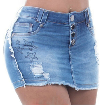 Jean Shorts Women Summer Denim Skirt Shorts High Waist Skinny Ripped Washed Jeans Fashion Button Design Streetwear Plus Size