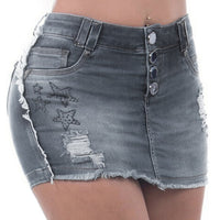 Jean Shorts Women Summer Denim Skirt Shorts High Waist Skinny Ripped Washed Jeans Fashion Button Design Streetwear Plus Size