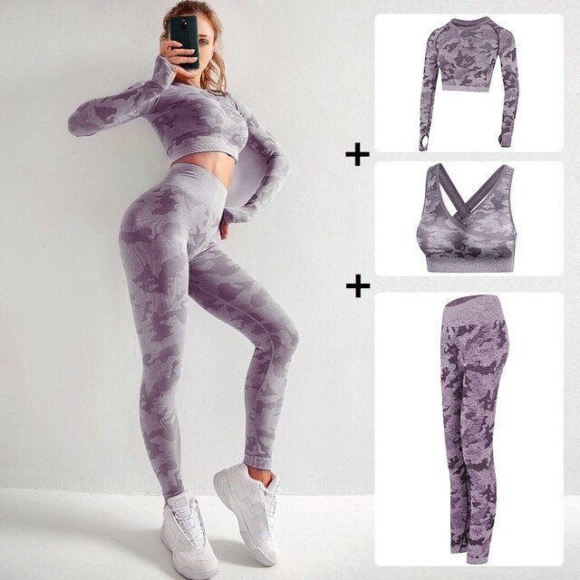 Women Seamless Push Up Sport set  Women's Sports Crop Top sport legging Wear Woman long sleeve Yoga Fitness Sexy Back Along Buy