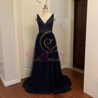 Beading Prom Dresses 2021 Plus Size Pink High Split Tulle Sweep Train Sleeveless Evening Gown A-line Lace Up Backless Vestido De