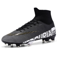 ZHENZU Turf Black Men Soccer Shoes Kids Cleats Training Football Boots High Ankle Sport Sneakers Size 35-45 Dropshipping