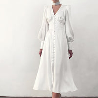 Satin Prom Women's Long Dress For Party Lantern Sleeve A-Line High Waist Slim Elegant Dresses 2021 Clothes New Year Ball Evening