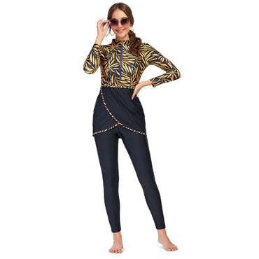 Muslim Swimwear Women Modest Patchwork Long Sleeves Sport Swimsuit 3pcs Islamic Burkinis Wear Bathing Suit Women's Swimwear