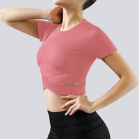 Women Long Sleeve Running Shirts Sexy Exposed Navel Yoga T-shirts Solid Sports Shirts Quick Dry Fitness Gym Crop Tops Sport Wear