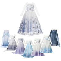 Autumn Winter Frozen 2 Elsa Princess Cosplay Snow Queen Dress Girl White Long Sleeve Mesh Prom Gown Kids Halloween Party Costume