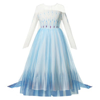 Autumn Winter Frozen 2 Elsa Princess Cosplay Snow Queen Dress Girl White Long Sleeve Mesh Prom Gown Kids Halloween Party Costume