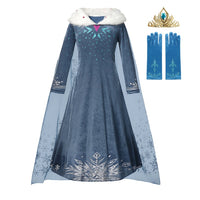 Autumn Winter Frozen 2 Elsa Princess Cosplay Snow Queen Dress Girl White Long Sleeve Mesh Prom Gown Kids Halloween Party Costume