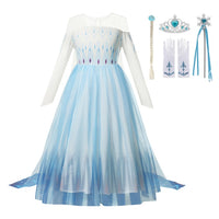 Autumn Winter Frozen 2 Elsa Princess Cosplay Snow Queen Dress Girl White Long Sleeve Mesh Prom Gown Kids Halloween Party Costume