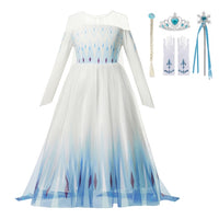 Autumn Winter Frozen 2 Elsa Princess Cosplay Snow Queen Dress Girl White Long Sleeve Mesh Prom Gown Kids Halloween Party Costume
