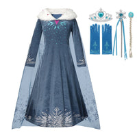 Autumn Winter Frozen 2 Elsa Princess Cosplay Snow Queen Dress Girl White Long Sleeve Mesh Prom Gown Kids Halloween Party Costume