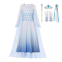 Autumn Winter Frozen 2 Elsa Princess Cosplay Snow Queen Dress Girl White Long Sleeve Mesh Prom Gown Kids Halloween Party Costume