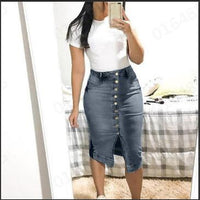 Women Blue Skinny Denim Skirt Casual High Waist Denim Skirts Summer High Street Pockets Button All-matched Jeans Skirt