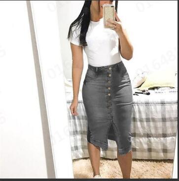 Women Blue Skinny Denim Skirt Casual High Waist Denim Skirts Summer High Street Pockets Button All-matched Jeans Skirt