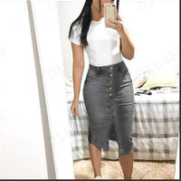 Women Blue Skinny Denim Skirt Casual High Waist Denim Skirts Summer High Street Pockets Button All-matched Jeans Skirt