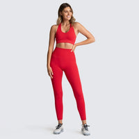 Red Sport Suit Women's Breathable Tights Stretchy Comfortable Yoga Pants + Bra 2pcs Gym Fitness Wear Seamless Leggings Set