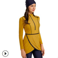 Muslim Swimwear Women Modest Patchwork Long Sleeves Sport Swimsuit 3pcs Islamic Burkinis Wear Bathing Suit Women's Swimwear