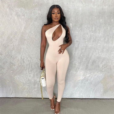 2021 Summer Women's One Shoulder Jumpsuit Sexy Skinny Overall Romper Sleeveless Sport Wear For Women