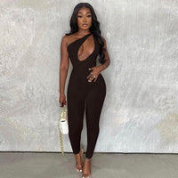 2021 Summer Women's One Shoulder Jumpsuit Sexy Skinny Overall Romper Sleeveless Sport Wear For Women