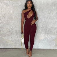 2021 Summer Women's One Shoulder Jumpsuit Sexy Skinny Overall Romper Sleeveless Sport Wear For Women