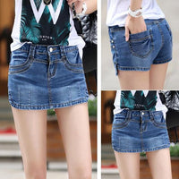 Summer 2018 Denim Skirt Shorts Female Fashion High Waist Stretch All-match Women Shorts Skirt Plus Size Blue Jeans Shorts