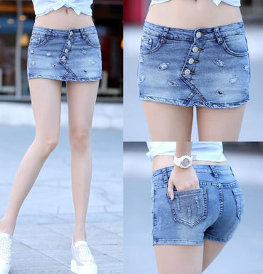 Summer 2018 Denim Skirt Shorts Female Fashion High Waist Stretch All-match Women Shorts Skirt Plus Size Blue Jeans Shorts